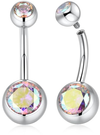 AROWRO 2 Stück Titan Bauchnabelpiercing Piercing Bauchnabel Bauchnabelring Innengewinde Würfel Zirkonia Bananabell Piercing Nabelpiercing-Schmuck 14G 8-16mm