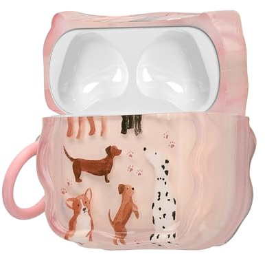 kwmobile Cover per Apple Airpods 4 Cover - Custodia per Airpods 2 e 1 Porta Auricolari con Moschettone - Trasparente con Design con Cani
