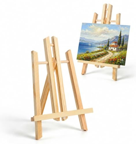 Profi Tischstaffelei Holz klein, stabile Mini Staffelei Kinder, kleine Leinwand Ständer Easel für den Tisch, Deko Leinwand Halterung Bildständer aus Kiefer, S