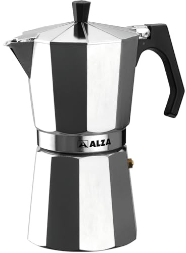 ALZA Basic - Cafetera Italiana de 12 Tazas, 600ml, Aluminio, Mango Ergonómico, Cocina de Gas, Eléctrica y Vitro, Sistema Moka, Sabores Inigualables