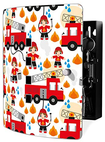 banjado Design Schlüsselkasten aus Edelstahl für 10 Schlüssel - Schlüsselschrank zur Schlüssel Aufbewahrung 24 x 21,5 x 7cm groß mit praktischem Magnetverschluss - Motiv Feuerwehr