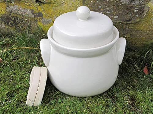 Nik.Schmitt & Sohn Mini-Gärtopf 1 Liter, Creme, Unbeschichtet, Steinzeug, 1 Liter, Deckel und Beschwerungssteinchen, Topf, Gärtopf