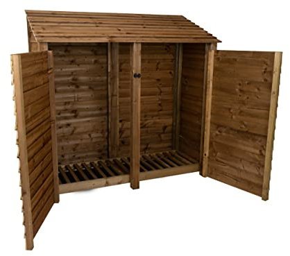 Arbor Garden Solutions wooden log store 6ft with doors, firewood storage (W-187cm, H-180cm, D-88cm), brown finish (Without kindling shelf)