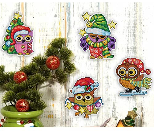 CHRISTMAS OWL - Counted Cross Stitch Kit: Christmas Owls: Set of 4 - Orchidea