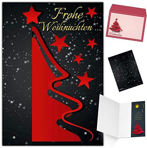 Weihnachtskarten mit Umschlag (15er Set) WEIHNACHTSBAUM ROT - Klappkarten ideal privat und geschäftlich - Frohe Weihnachten Karten von BREITENWERK