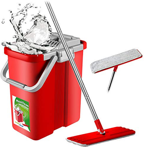 Green Blue Mop piatto e 2 in 1 secchio da 8 l, set di mocio per pulire i pavimenti (set di mocio piatto e secchio + 2 rivestimenti di ricambio)