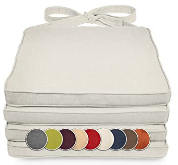 sunnypillow 4er Set Stuhlkissen 40 x 45 x 5cm | Polsterauflage Auflage für Stühle/Rattanstühle | Stuhlauflage mit Schleifenbändern | Indoor/Outdoor | Ecru |