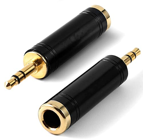 baolongking Lot de 2 adaptateurs stéréo en cuivre Pur de 6,35 mm vers Prise Jack Femelle de 6,35 mm pour Casque, Adaptateur d'ampli (Noir)