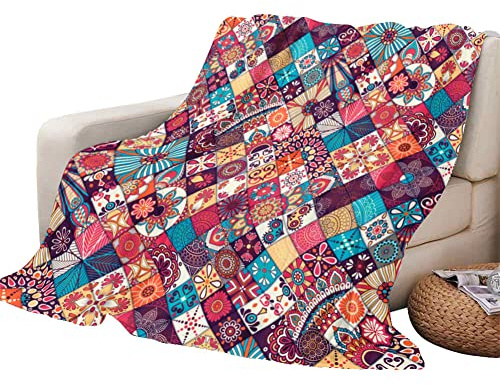 Himlaya Blau Rot Patchwork Kuscheldecke Flanell Kinder Fleecedecke Decke, Flauschige Weich Warm Wohndecke für Sofa Bett, Dicke Sofadecke Couchdecke Tagesdecke (Rot,150x200cm)