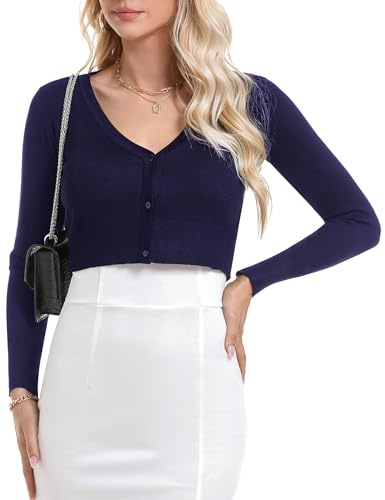 Irevial Bolero Damen Festlich Langarm Kurze Strickjacke V-Ausschnitt Jäckchen
