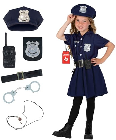 Morph Disfraz Policía Niña, Disfraces de Policia para Carnaval y Halloween, 7-9 años
