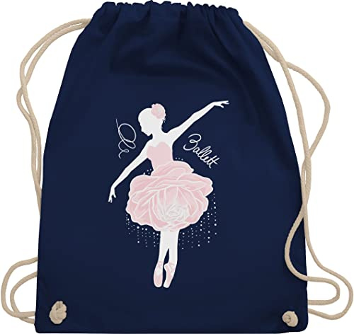 Turnbeutel Rucksack - Kinder Sport Kleidung - Ballerina - weiß/rosa - Unisize - Navy Blau - sportbeutel kinderturnbeutel tanzen ballett stoffrucksack beutel tanz dance stoffbeutel kordelzug