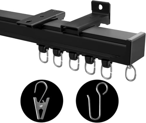 MaKefeile Ceiling Curtain Track, Heavy Duty Curtain Tracks System for Room Divider, Wall Mount Sliding Curtain Rail with Clip and Hooks Set for Living Room, Bedroom, Shower, Outdoor, Black, 15ft-18ft