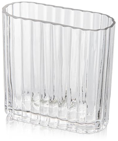 Ribbad vas glasvas vas vas dekoration blomvas för bordsdekoration, modern vas transparent vas glas för vardagsrum, matbord, entré, spiselkrans, hylla, bröllop, kontor