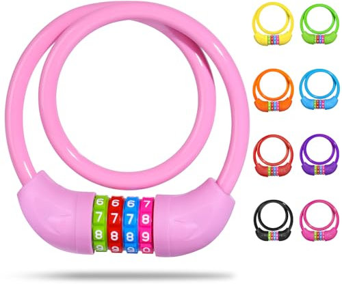 SPGOOD Lucchetto per bicicletta con numeri per bambini(10x650mm),combinazione di codice antifurto,lucchetto a combinazione per bicicletta per ragazze e ragazzi,accessori per bicicletta(Rosa pallido)