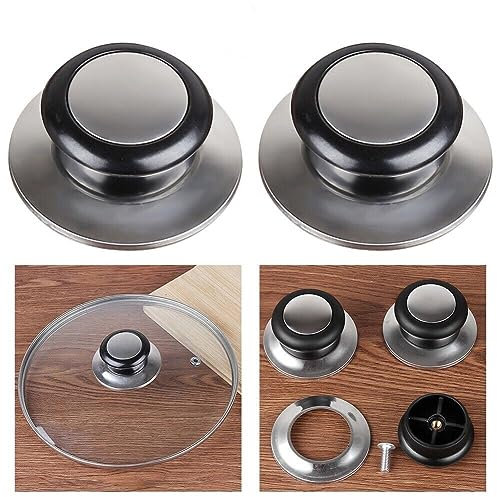WARESHARK 2Pcs Pot Lid Knob Saucepan Lid Knobs Replacement Stainless Steel Screw Hand Grip Easy Lifting Heat Resistant Pot Pan Handle Cover Universal Cookware Silver Round Knob Home Kitchen Accessory