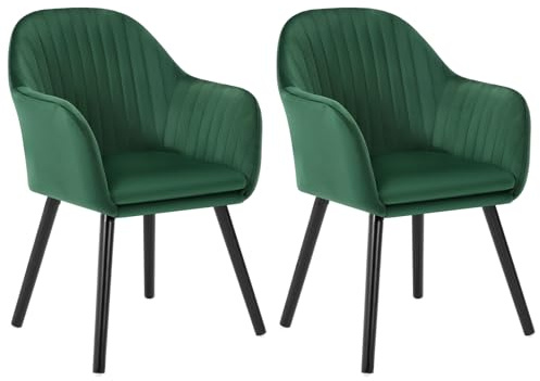 WOLTU Esszimmerstühle 2er Set, für Schlafzimmer Küche Wohnzimmer, Küchenstühle gepolstert mit Armlehne, aus Samt Massivholz, Dunkelgrün