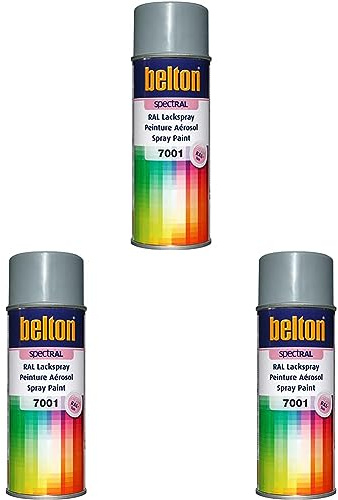 belton spectRAL Lackspray RAL 7001 silbergrau, glänzend, 400 ml - Profi-Qualität (Packung mit 3)