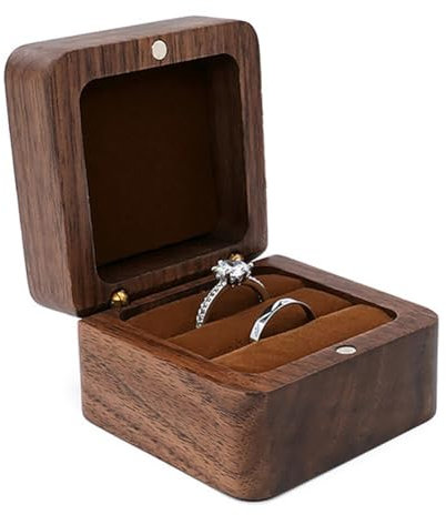 Asudaro Walnuss Holz Ring Box, Ringschachtel Hochzeit Ringetui Samt Schmuck Geschenkbox Hochzeitsring-Schatulle Ehering Geschenkbox Schmuckkästen für Verlobung, Heiratsantrag, Hochzeit Braun-Doppel