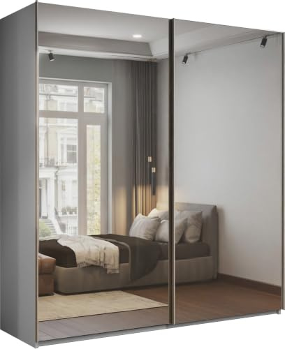 FURNITUREWAVE Full Mirror Sliding Door Wardrobe: Stylish Storage Solution Grey, Black & White 150cm, 200cm, 250cm  (Grey, 200cm)