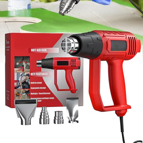 2000W Heat Gun Hot Air Heater Gun with 4 Nozzles and Variable Temperature 300°C/600°C for Crafts, Shrinking PVC, Soften Paint, Dissolve Adhesives, Thawing & Heat Shrink Tubing-Orange