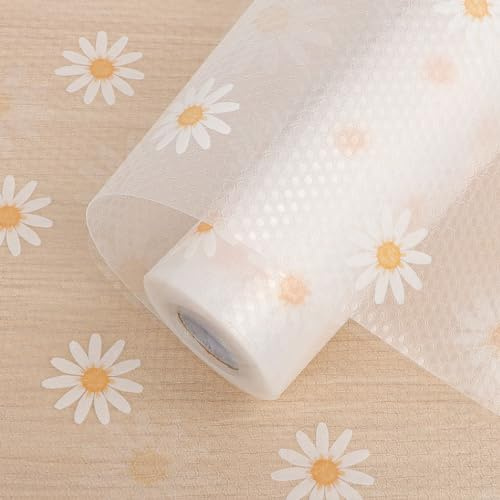 Arthome Décor Shelf Liners Cupboard Liner,Non-Adhesive Drawer Shelf Oil-Proof Waterproof,Non-Slip EVA Plastic Kitchen Drawer Liner for Fridge Cabinet 43.5cmx300cm (Daisy Polka Dot)