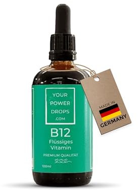 YOUR POWER FOODS - Vitamin B12 Tropfen hochdosiert - 100ml vegan & Alkoholfrei - bestehend aus 80% Methylcobalamin & 20% Adenosylcobalamin - Made in Germany