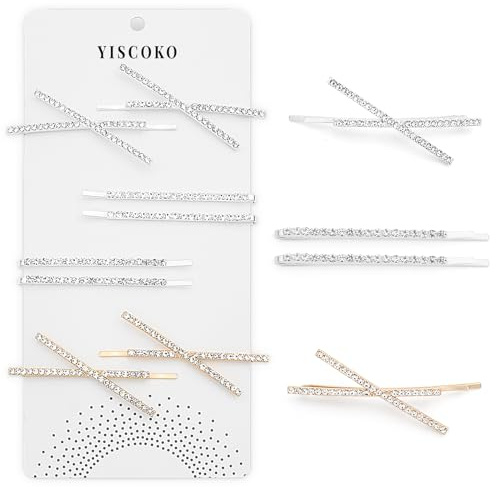 YISCOKO Forcine per capelli con strass, 8 fermagli per capelli scintillanti, fermagli per capelli da donna, fermagli per capelli argentati, forcine per capelli per donne e ragazze, forcine per