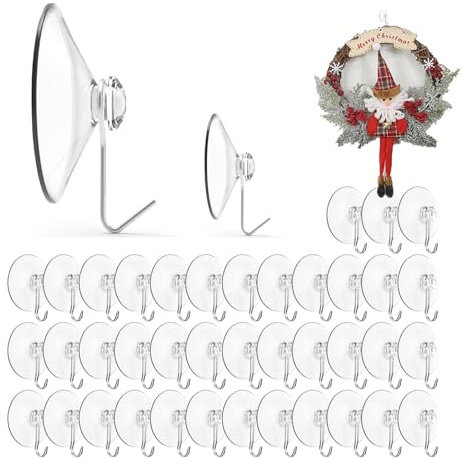 SLshiBo Lot de 40 crochets à ventouse transparents, 40 mm, crochets muraux avec ventouse d'aspiration, petites ventouses avec crochet pour verre transparent pour verre et carreaux