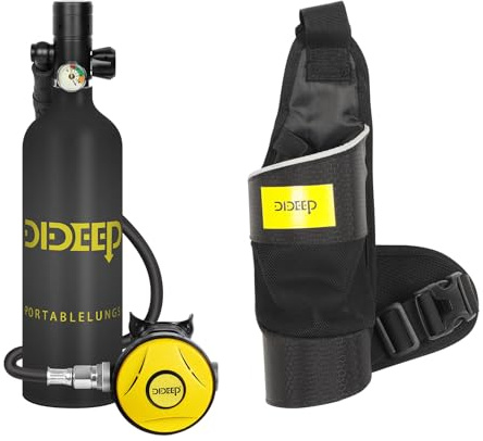 DIDEEP Diving Tank Equipment, Diving Gas Cylinder, Oxygen Cylinder, 1L Oxygen Cylinder Diving Water Bottle Diving Set (1L Two-Piece Set) (black)