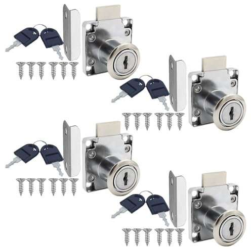 Confezione da 4 serrature per armadi con chiavi, serrature per mobili da 22 mm, serrature a camma, serrature per armadietti in acciaio inox con chiavi, per cassetti e armadi