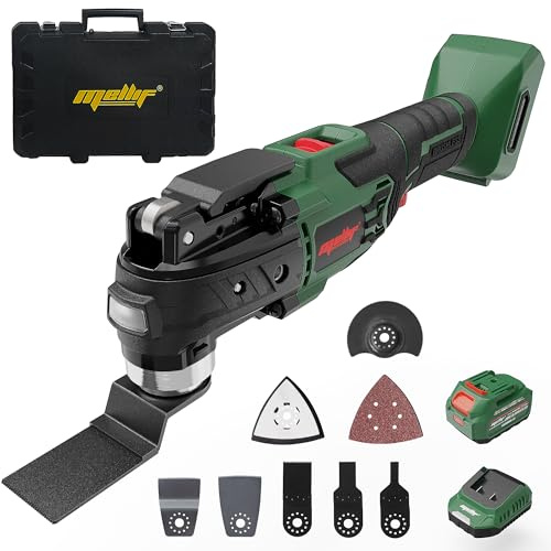 Mellif Akku Multitool, Multifunktionswerkzeug Kompatibel Mit Makita 18V, Bürstenloser Motor, 6-Stufige Geschwindigkeit, 18 Zubehöre (Inkl. 4.0Ah Akku + 2.0A Ladegerät)