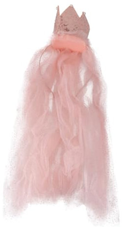 PHENOFICE Stirnband Krone mit Schleier für Mädchen Kinder Tiara Kopfschmuck Feenkrone Rosa Stoff Kopfbedeckung für Geburtstag Fotografie Hochzeitskleid 1 Stück
