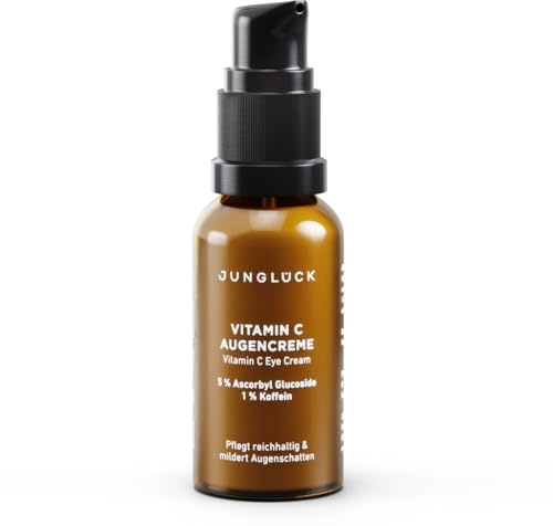 JUNGLÜCK Vitamin C Augencreme – Sichtbar frischere Augenpartie | Mildert dunkle Augenringe für einen wachen, strahlenden Blick - Augenpflege mit Koffein gegen dunkle Schatten