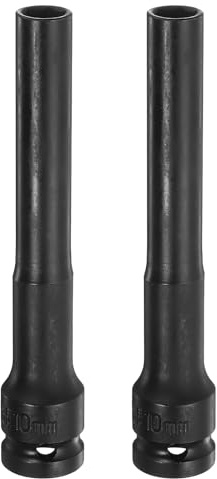 sourcing map 2pcs Deep Thin Wall Impact Socket 10mm Metric 6 Point Socket 1/2 Square Drive 5 Extra Long Phosphated CR-V Steel Industrial Grade Spindle Axle Nut Socket, Black