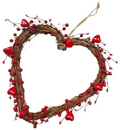 perfk Corona de San Valentín de 11,81 Pulgadas con Forma de corazón, Adorno Colgante para decoración de Bodas, para Puerta de Entrada, Pared, Patio, Oficina
