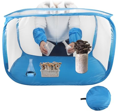 Mushroom Growing Still Air Box,31.1''×17.4''×17.4'' Foldable Transparent Mushroom Grow Tent Kit,Portable Mushroom Grow Bag for Mushroom Mycology Spores Scientist,Blue