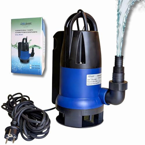 CHM GmbH® Schmutzwasserpumpe 400 Watt, Tauchpumpe 8000 L/h 0,5 Bar Druck >>5m Förderhöhe