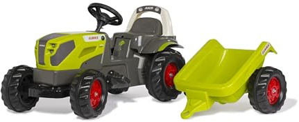 Rolly Toys RollyKid CLAAS AXOS 240 - Trattore a pedale con rimorchio (per bambini da 2,5 a 5 anni, tensione della catena regolabile, attacco posteriore) 015047, verde