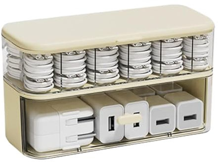 Cable Storage Box, Cord Management Case, Cable Box with Compartments, Clear Wire Organizer, Charger Holder for Drawer and Desk, Multi Compartment, Electronics Keeper