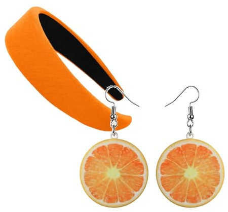 Generisch Aperol Kostüm Damen Breit Haarreif Orange Und Orangen Ohrringe Aperol Karneval Kostüm Gepolstert Haarband Stirnband Haarschmuck Zitronen Kostüm Fasching Aperol Spritz Accessoires