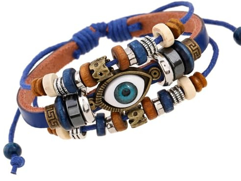 QLKFTRVNH Bracelets pour Femme Bracelet Rétro Oeil Patrifore Autant des Couples Réglables en Cuir Faux-Bleu Royal