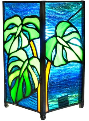 NUODITOS Tiffany Small Lamp Monstera Deliciosa Stained Glass Table Lamp Monstera Swiss Cheese Plant Mini Retro Accent Night Light for Home Decor Boys Girls Gifts