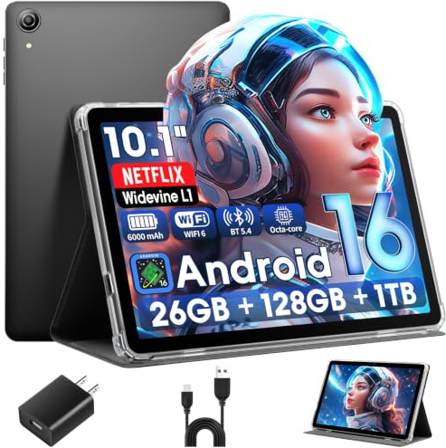 Raemond Android 15 Tablet 10 Inch with Case, 18GB RAM 128GB ROM, 1280 x 800 IPS HD Widevine L1, Octa-Core, 1TB Expandable, WiFi 6, BT5.4, Dual Camera 5MP+8MP, 6000mAh, GPS, Dual Speakers
