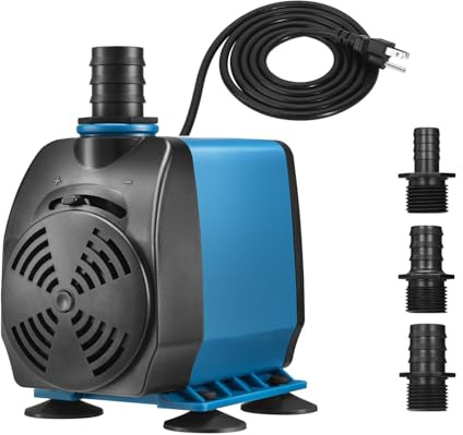 TONGCHANT Submersible Pump, 800GPH & 10ft Lift | 60W Adjustable Flow Fountain Pump for Small Pond Fish Tank & Aquarium, 3 Nozzles(1/2, 5/8 & 3/4), Fish Safe & Ultra Quiet Operation, ETL Listed