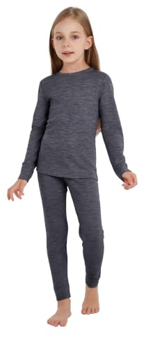 Woolcano Ensemble Thermique Enfant 100% Laine Mérinos, Haut et Pantalon Chauds pour Hiver, Ski, Patinage & Neige