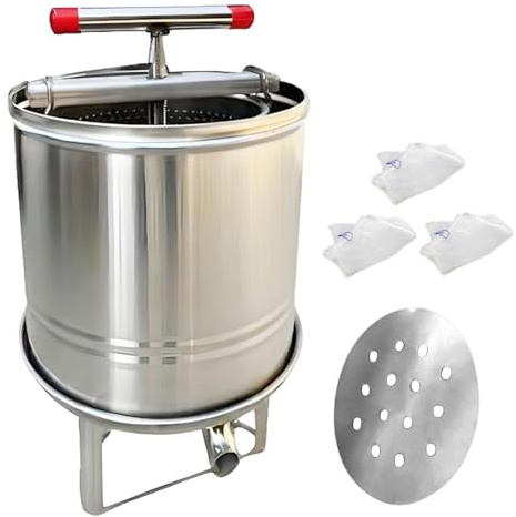KiBcsLic Honigschleuder, Obstweinpresse, Stabile Basis mit T Handbrecher, Weinherstellung für, Gemüse, Waben, 3 Filterbeutel