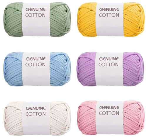 Filato di cotone spesso, 6 x 50 g di lana di cotone per uncinetto, filato per uncinetto per principianti, filato per uncinetto per principianti, per vestiti, coperte, borse, maglioni