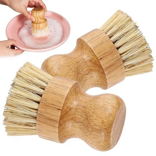 Natural Wooden Dish Brush，Kitchen Bamboo Scrub Brush for Dishes，2 Pack (Style-B, Large)