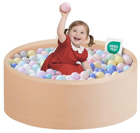 Zedachica Piscine à balles bébé 80x30 cm en Mousse, Ronde, sûre dès 1 an, pour intérieur et extérieur, Beige, sans balles